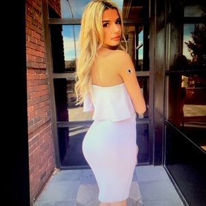 HELLOMOLLY lilac ruffle shoulder dress. WORN ONCE